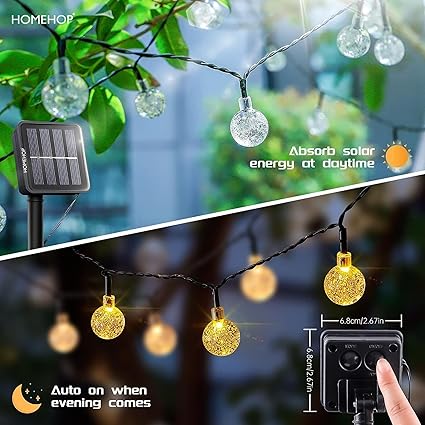 Solar Outdoor LED Crystal Ball String Lights – 8 Modes, Waterproof, Rechargeable