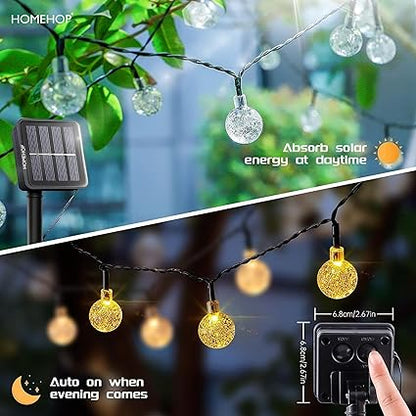 Solar Outdoor LED Crystal Ball String Lights – 8 Modes, Waterproof, Rechargeable