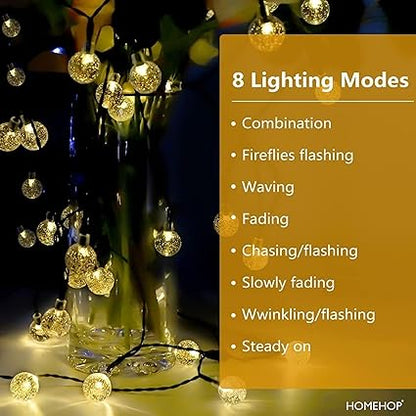 Solar Outdoor LED Crystal Ball String Lights – 8 Modes, Waterproof, Rechargeable