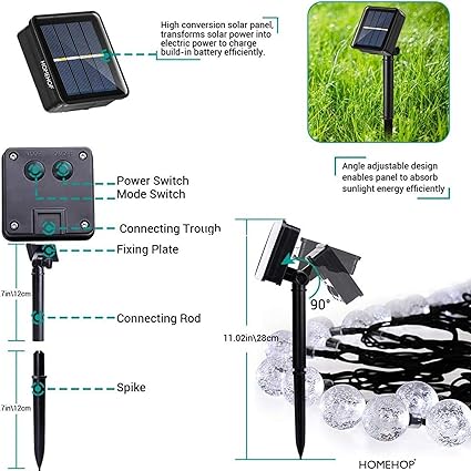 Solar Outdoor LED Crystal Ball String Lights – 8 Modes, Waterproof, Rechargeable