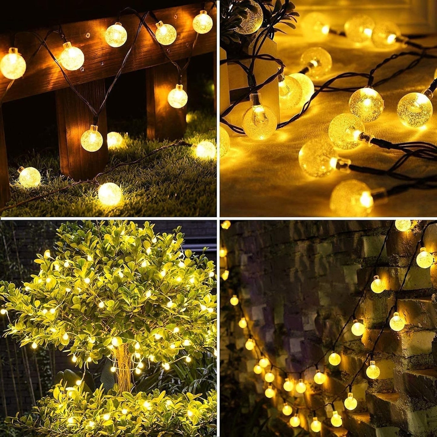Solar Outdoor LED Crystal Ball String Lights – 8 Modes, Waterproof, Rechargeable
