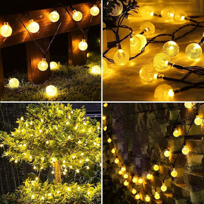 Solar Outdoor LED Crystal Ball String Lights – 8 Modes, Waterproof, Rechargeable