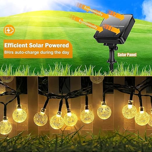 Solar Outdoor LED Crystal Ball String Lights – 8 Modes, Waterproof, Rechargeable