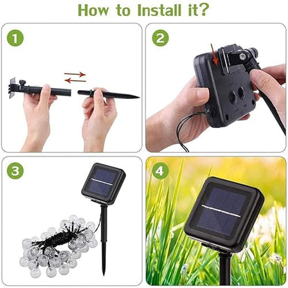 Solar Outdoor LED Crystal Ball String Lights – 8 Modes, Waterproof, Rechargeable