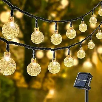 Solar Outdoor LED Crystal Ball String Lights – 8 Modes, Waterproof, Rechargeable